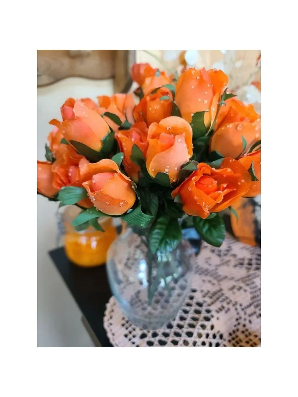 Realistic Silk Flower Orange Rose Buds Decor